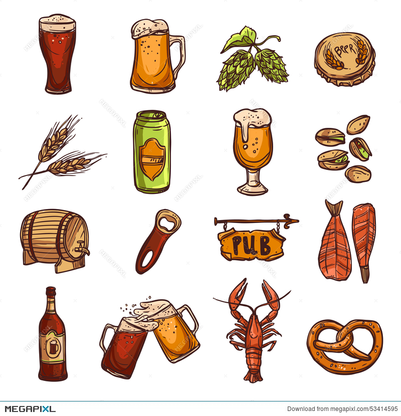 800x830 Beer Sketch Set Illustration 53414595 - Beer Sketch