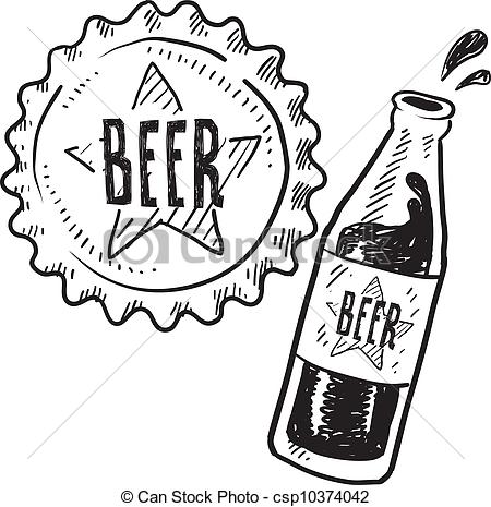 450x465 Beer Bottle And Cap Sketch. Doodle Style Beer Bottle And Cap - Beer Sketch