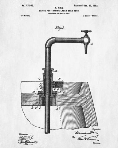 384x480 Bar Poster Beer Tap Patent Print Pub Wall Cafe Art Ontrendandfab - Beer Tap Sketch