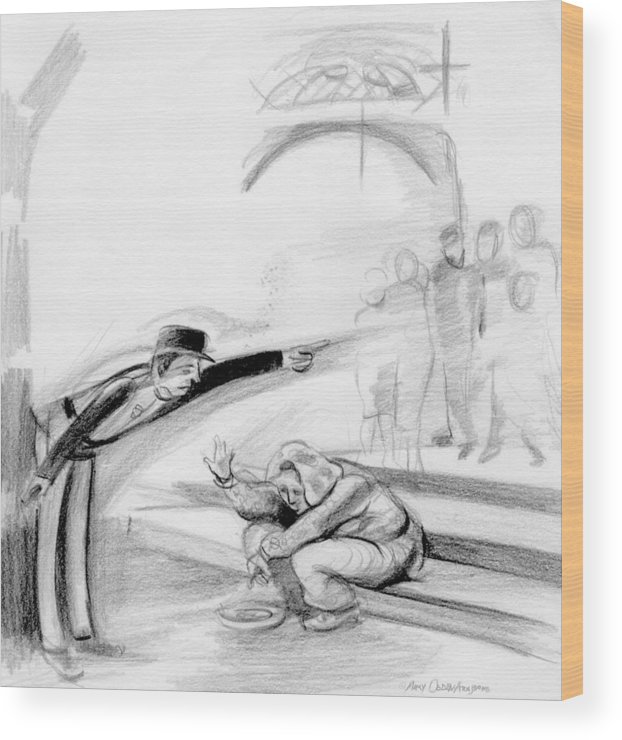 622x740 Beggar Wood Print By Mary Armstrong - Beggar Sketch