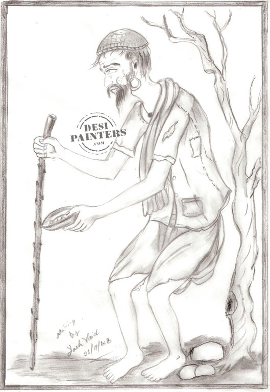 529x768 Pencil Sketch Of An Old Beggar - Beggar Sketch