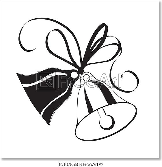 561x581 Free Art Print Of Bell Sketch For Christmas Or Wedding With Bow - Bell Sketch