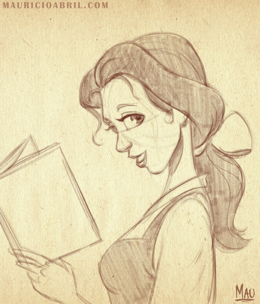 524x612 Daily Sketches Ariel, Belle, Jasmine, Pocahontas, Esmeralda Amp Meg - Belle Sketch Disney