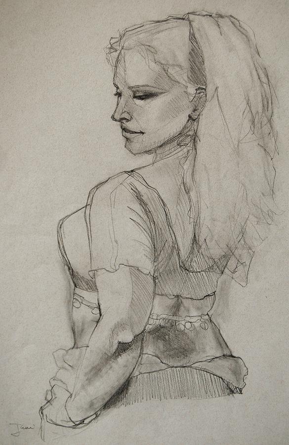 585x900 Bellydancer Drawing By Jani Freimann - Belly Dancer Sketch