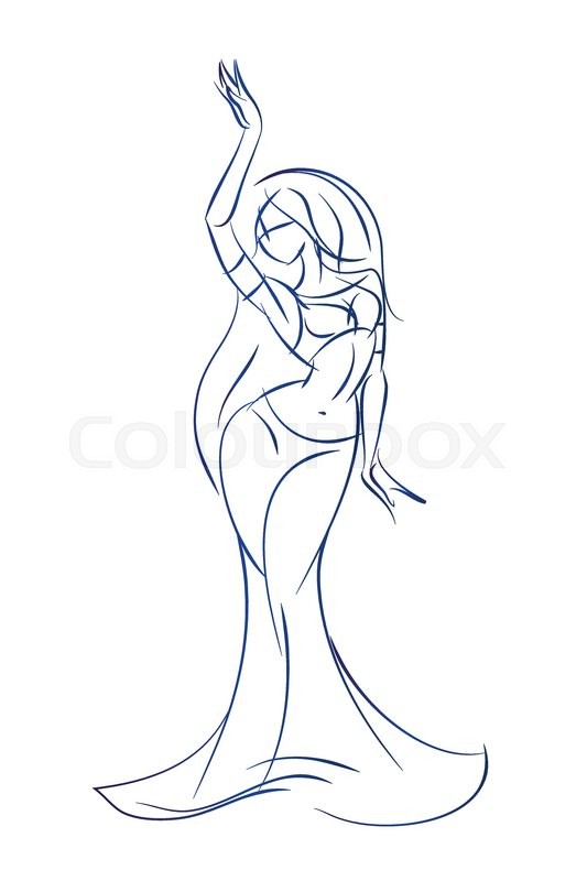533x800 Gesture Sketch Line Drawing Of Belly Dancing Woman Stock Vector - Belly Sketch