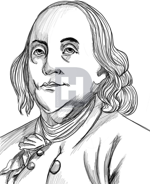 584x720 How To Draw Benjamin Franklin, Step By Step, Drawing Guide, By - Ben Franklin Sketch