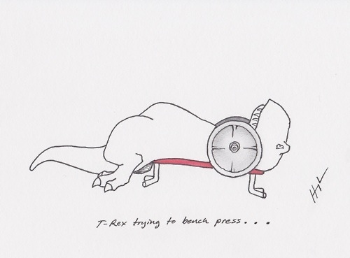 500x369 T Rex Trying To Bench Press - Bench Press Sketch