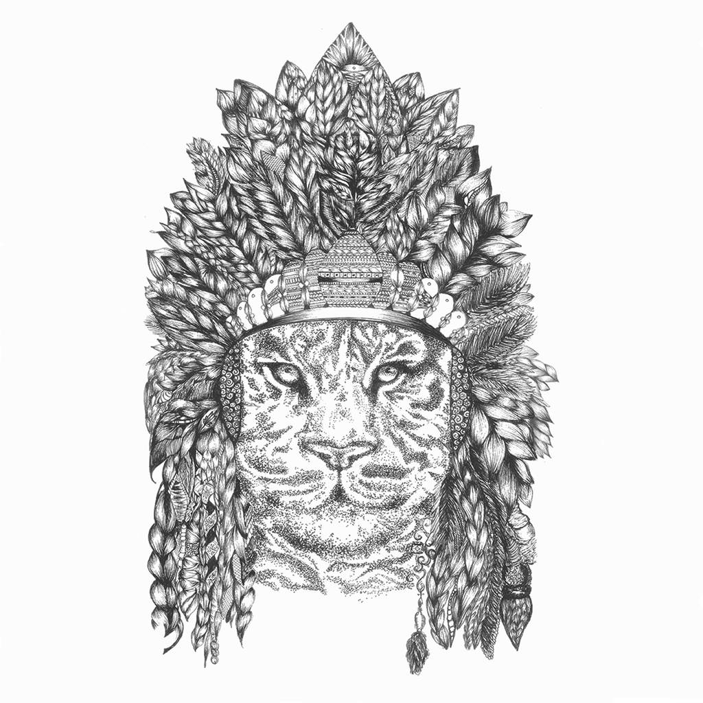 1024x1024 Hand Drawn Monochrome Bengal Tiger Print By Free Hand Free Mind - Bengal Tiger Sketch