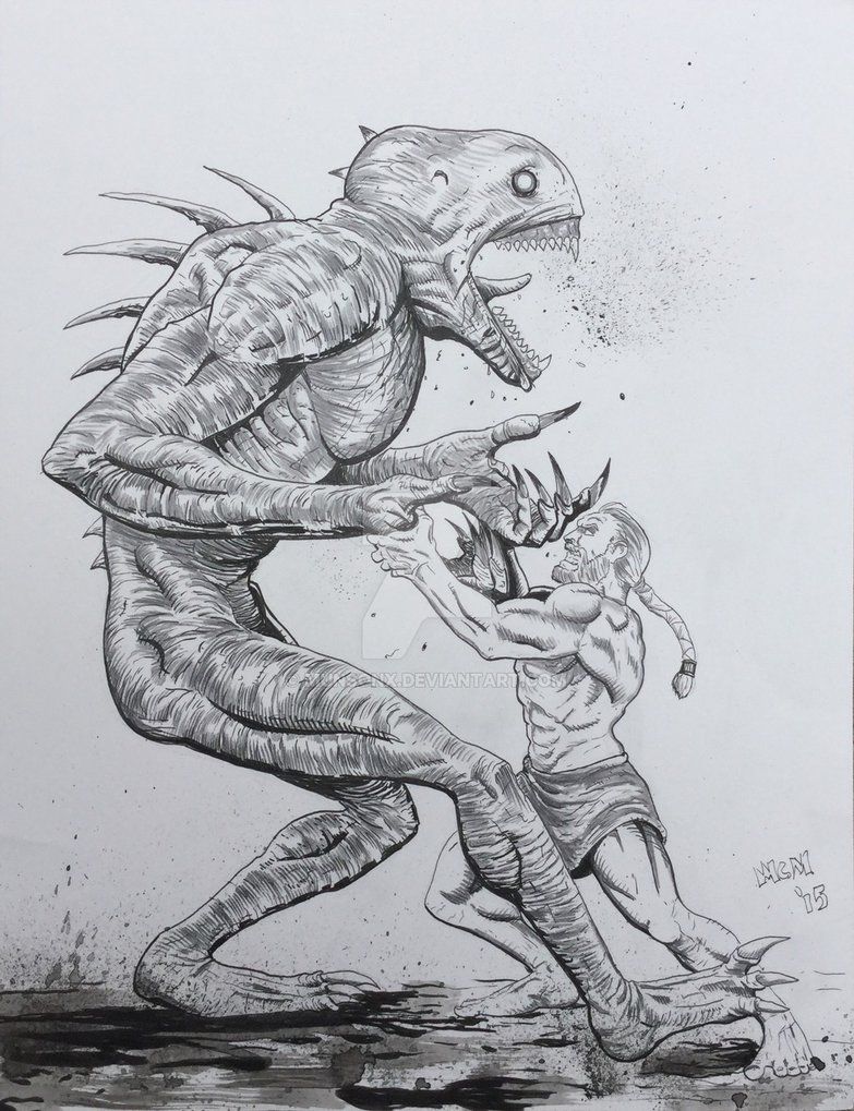 783x1019 Grendel And Beowulf By On @ My - Beowulf Sketch