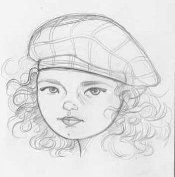 353x358 Girl In Scottish Beret Pencil Drawing By Kimberly Robello - Beret Sketch