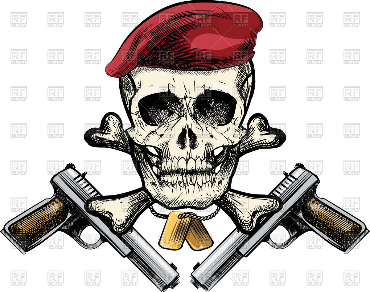 1200x949 Skull In Beret And Two Pistols Drawn In Tattoo Sketch Style Vector - Beret Sketch