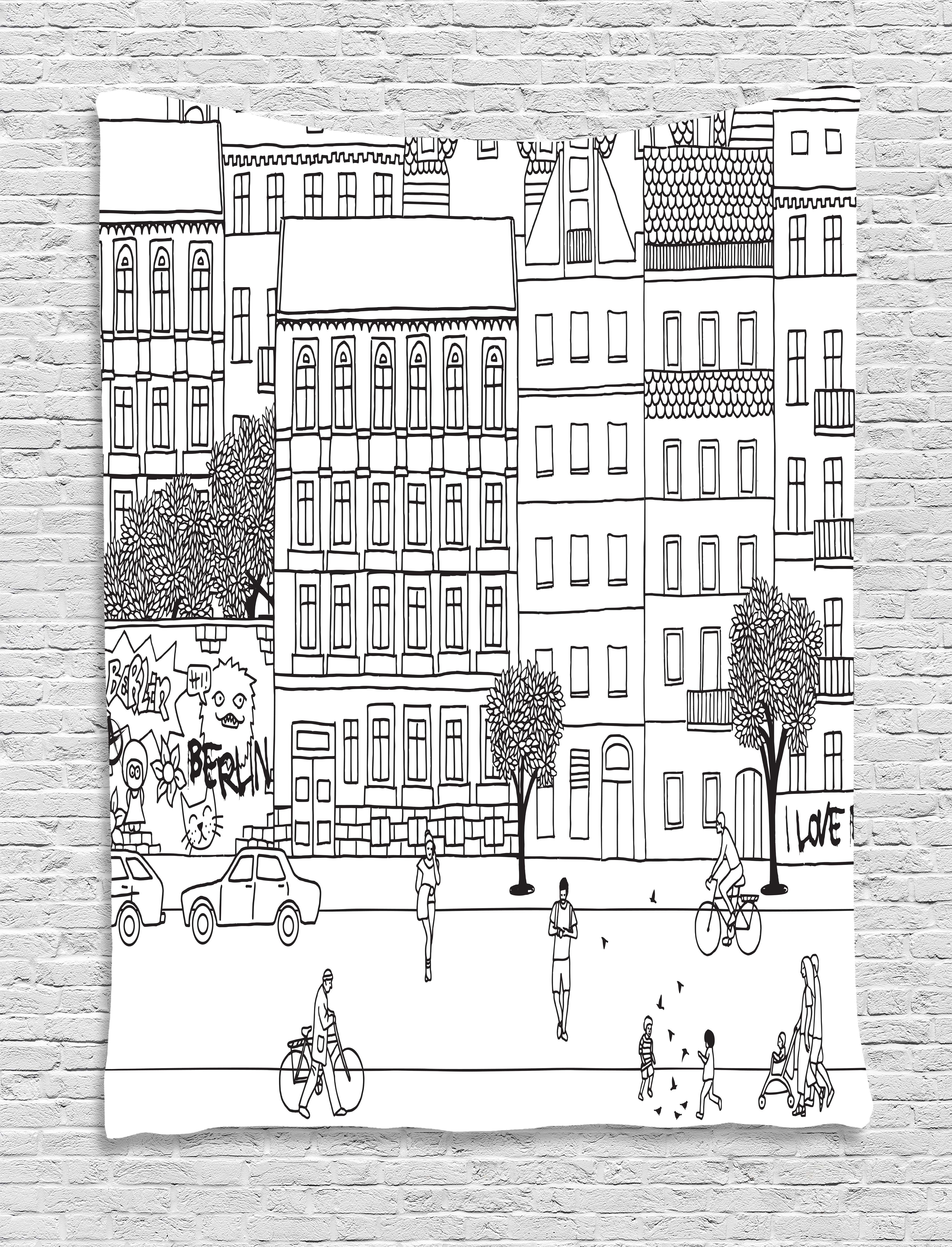 4252x5568 German Tapestry, Monochrome Sketch Of Berlin Square Hand Drawn - Berlin Sketch