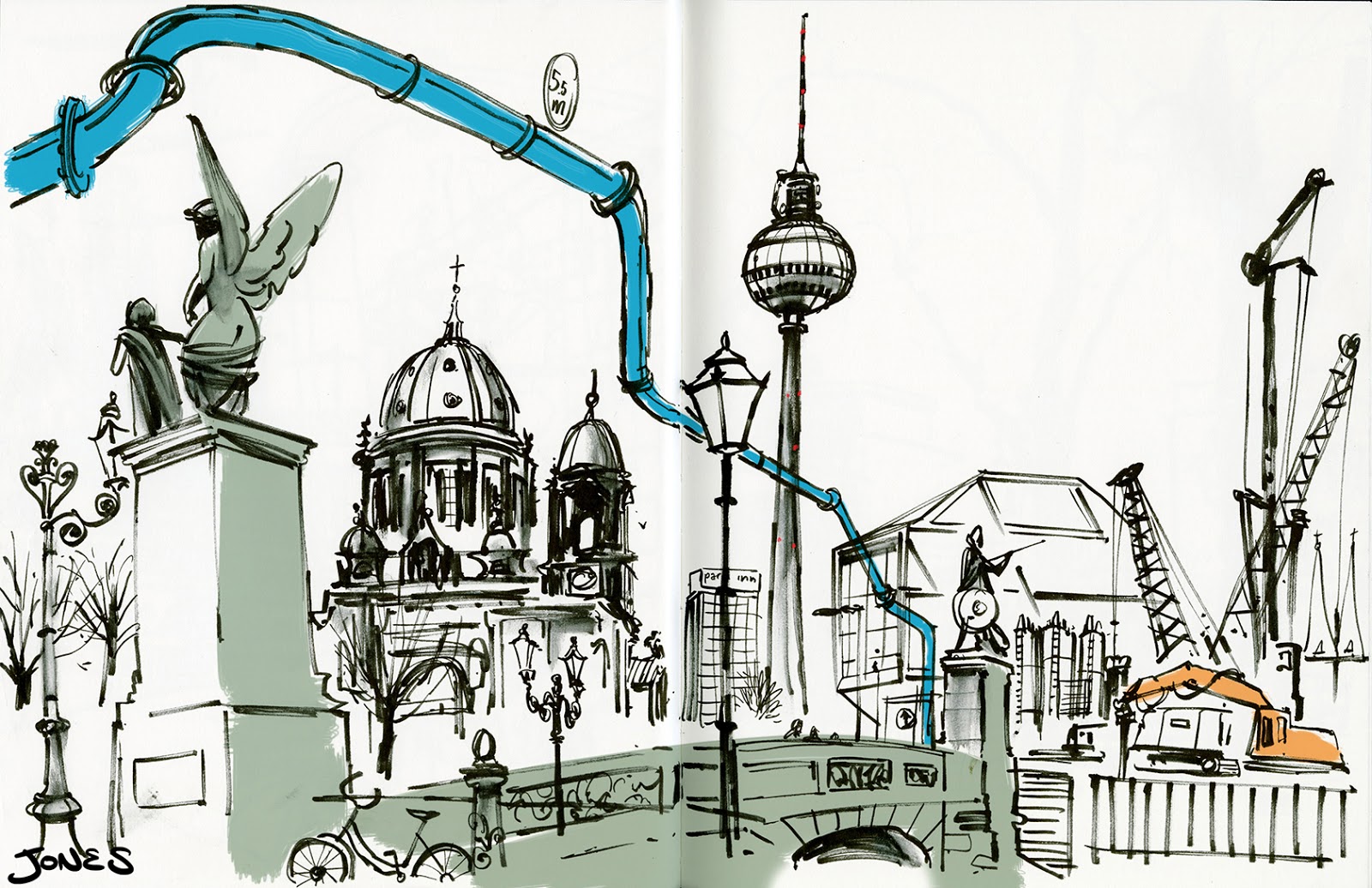 Современные постройки Берлина карандашом