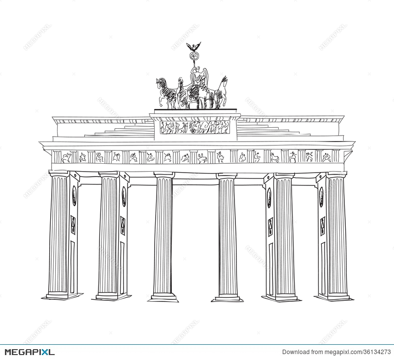 800x728 The Brandenburg Gate In Berlin. Hand Drawn Pencil Sketch - Berlin Sketch
