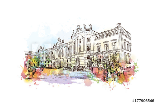 500x332 Watercolor Sketch With Splash Of Berlin, Germany Museum Island In - Berlin Sketch