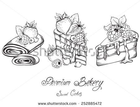 450x345 Collection Hand Drawn Of Beautiful Slices Cakes With Icing And - Berry Sketch