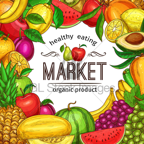 500x500 Fresh Fruit And Berry Sketch Frame For Food Design Gl Stock Images - Berry Sketch