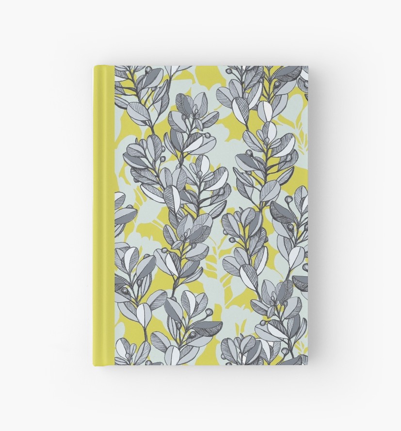 827x889 Leaf And Berry Sketch Pattern In Mustard And Ash Hardcover - Berry Sketch