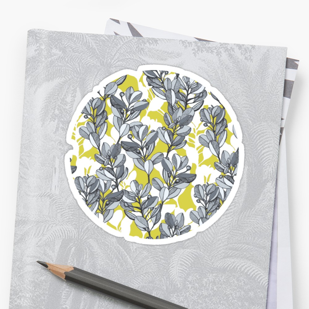 1000x1000 Leaf And Berry Sketch Pattern In Mustard And Ash Stickers By - Berry Sketch