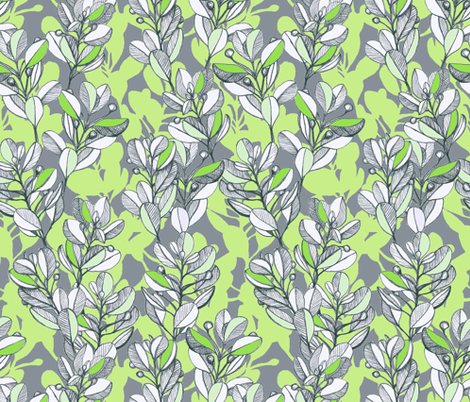 470x402 Leaf And Berry Sketch Pattern In Lime Green And Grey Wallpaper - Berry Sketch