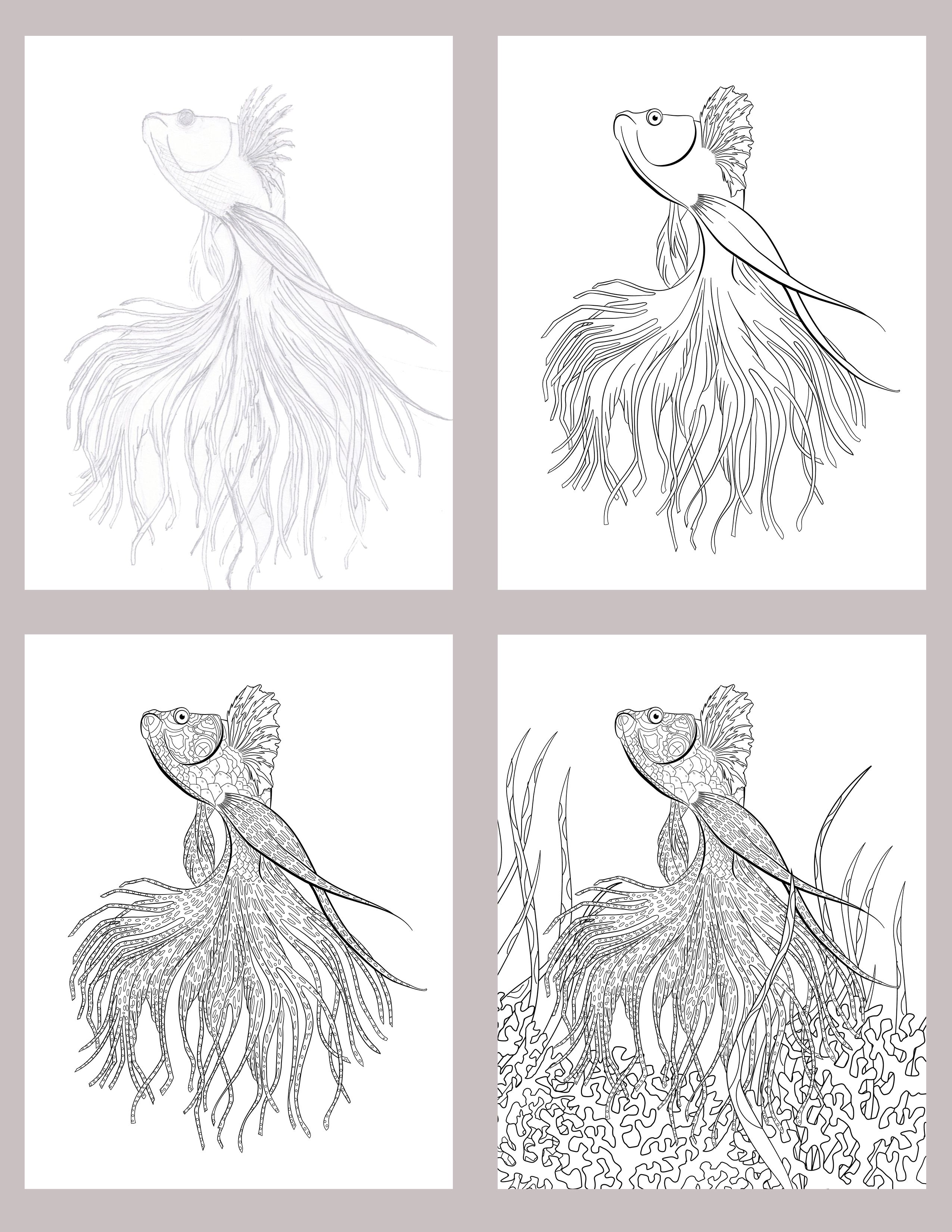 2550x3300 Drawing A Betta Fish To Colour. Steemkr - Betta Fish Sketch