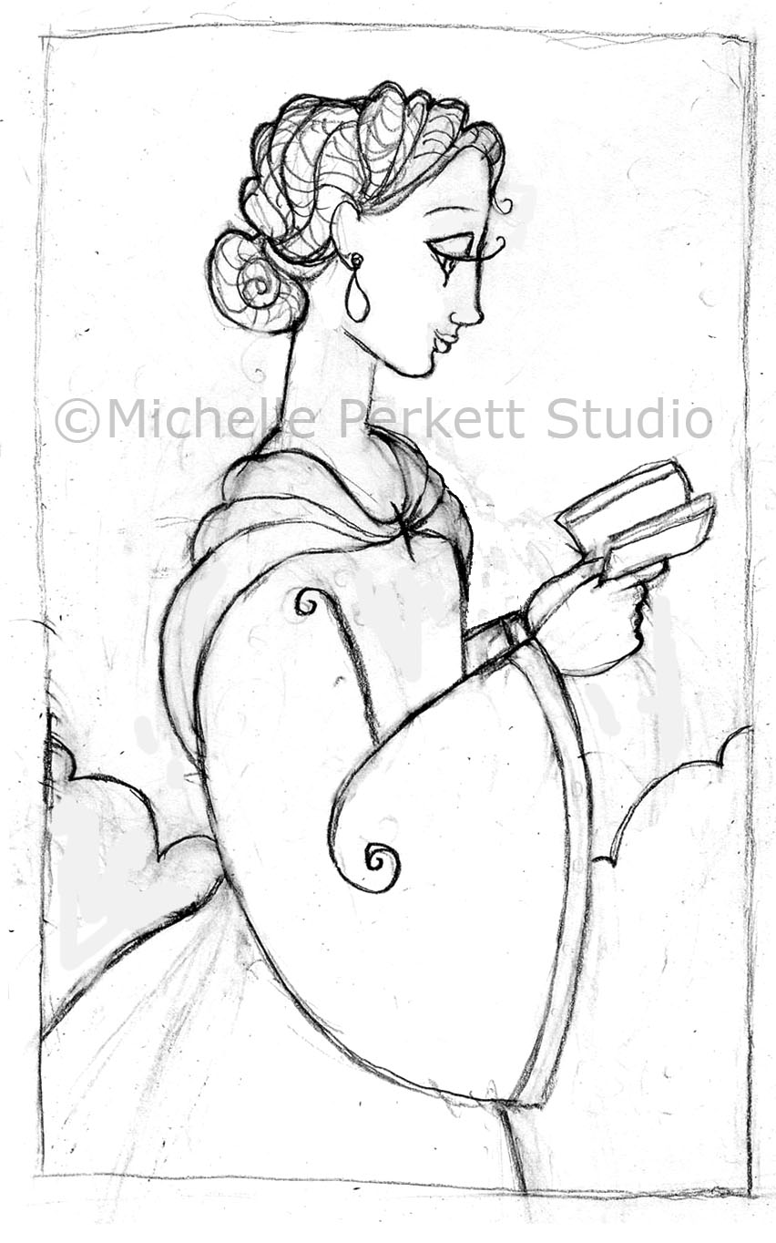 852x1364 Enchanted Inspirations Lady Reading Her Bible Sketch - Bible Sketch