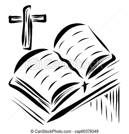 450x470 Open Bible On The Table, Cross, Sketch. - Bible Sketch