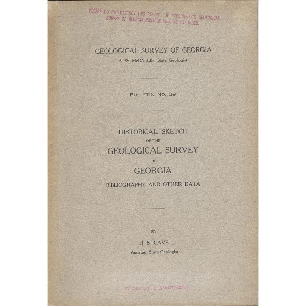 600x600 Historical Sketch Of The Geological Survey Of Georgia - Bibliography Sketch