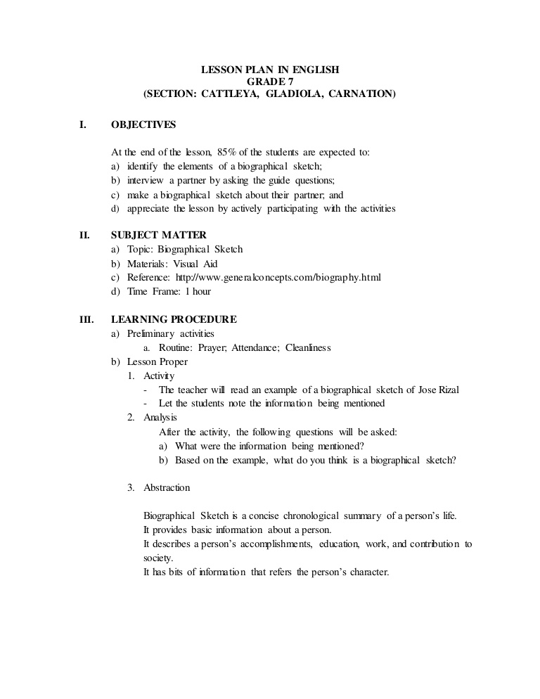 768x994 Biographical Sketch Lesson Plan - Bibliography Sketch