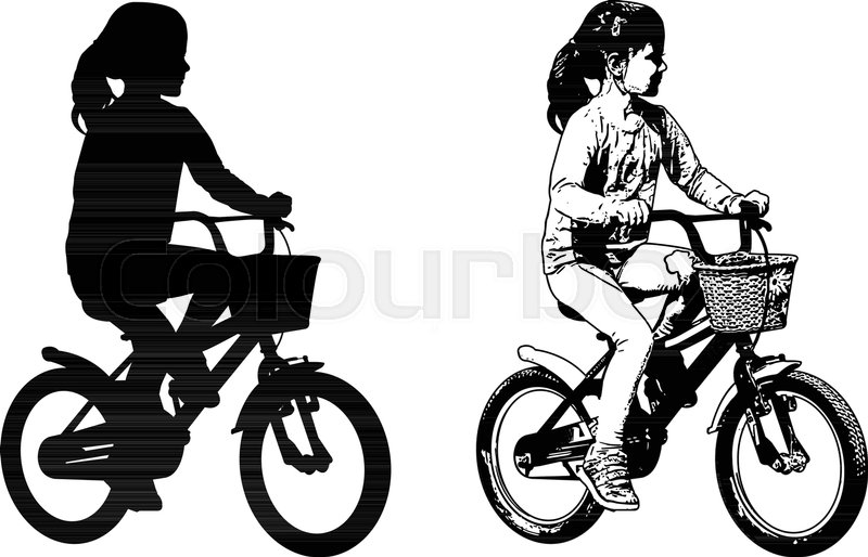 800x514 Preschooler Girl Riding Bicycle Sketch And Silhouette - Bicycle Sketch
