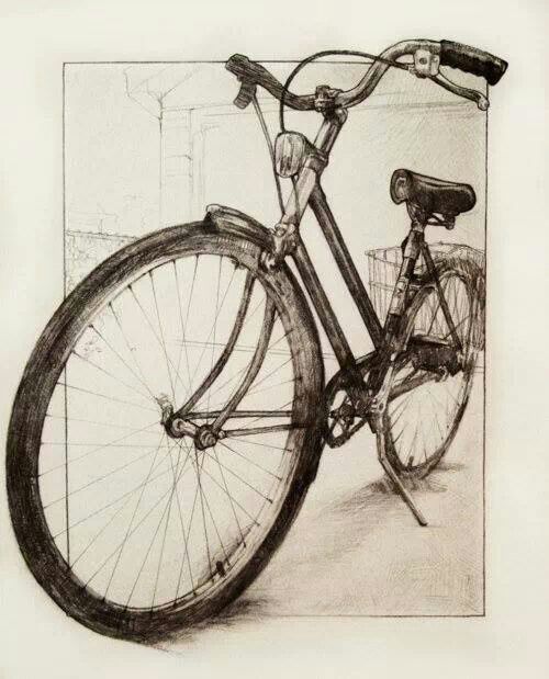 500x619 This Bicycle Drawing Has Some Beautiful Foreshortening - Bicycle Sketch