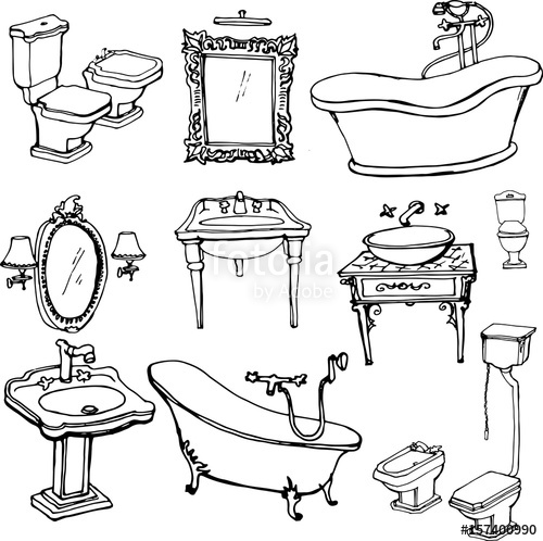 500x498 A Sketch For The Bathroom In A Classic Style, Interior, Bath, Sink - Bidet Sketch