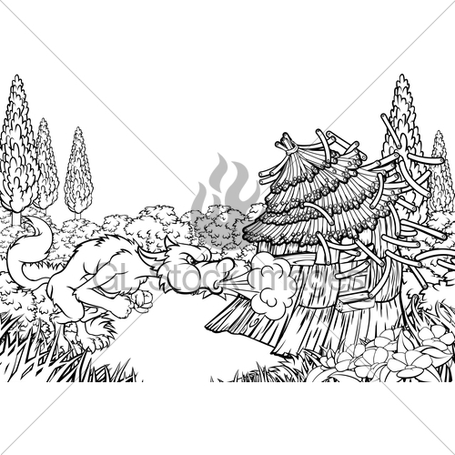 500x500 Big Bad Wolf Blowing Down House Three Little Pigs Gl Stock Images - Big Bad Wolf Sketch