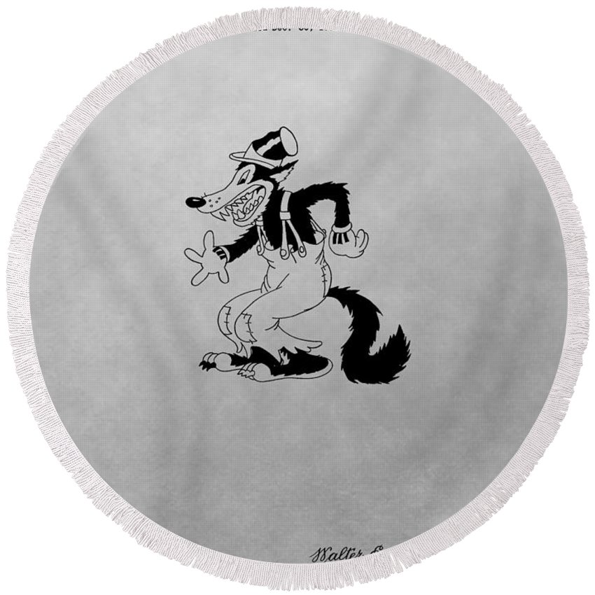 850x850 Big Bad Wolf Disney Patent Drawing Round Beach Towel For Sale By - Big Bad Wolf Sketch