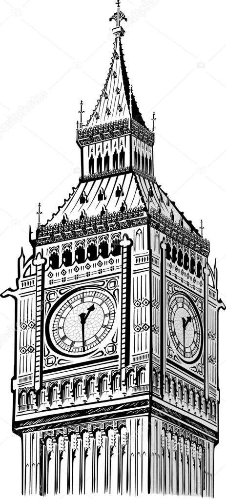 463x1023 Drawn Big Ben Black And White - Big Ben London Sketch