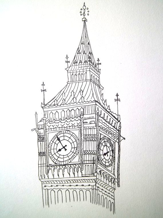 570x760 Drawn Big Ben Famous Building - Big Ben London Sketch