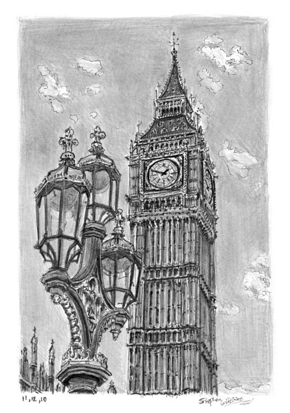 422x600 Drawn Big Ben Outline - Big Ben London Sketch