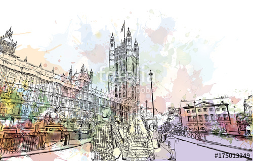 500x319 Watercolor Sketch Of Big Ben London, The Capital Of England And - Big Ben London Sketch