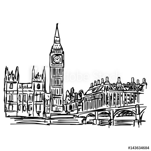 500x500 Big Ben And Westminster Bridge In London - Big Ben London Sketch