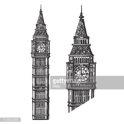416x416 Big Ben On A White Sketch Stock Vectors - Big Ben Sketch