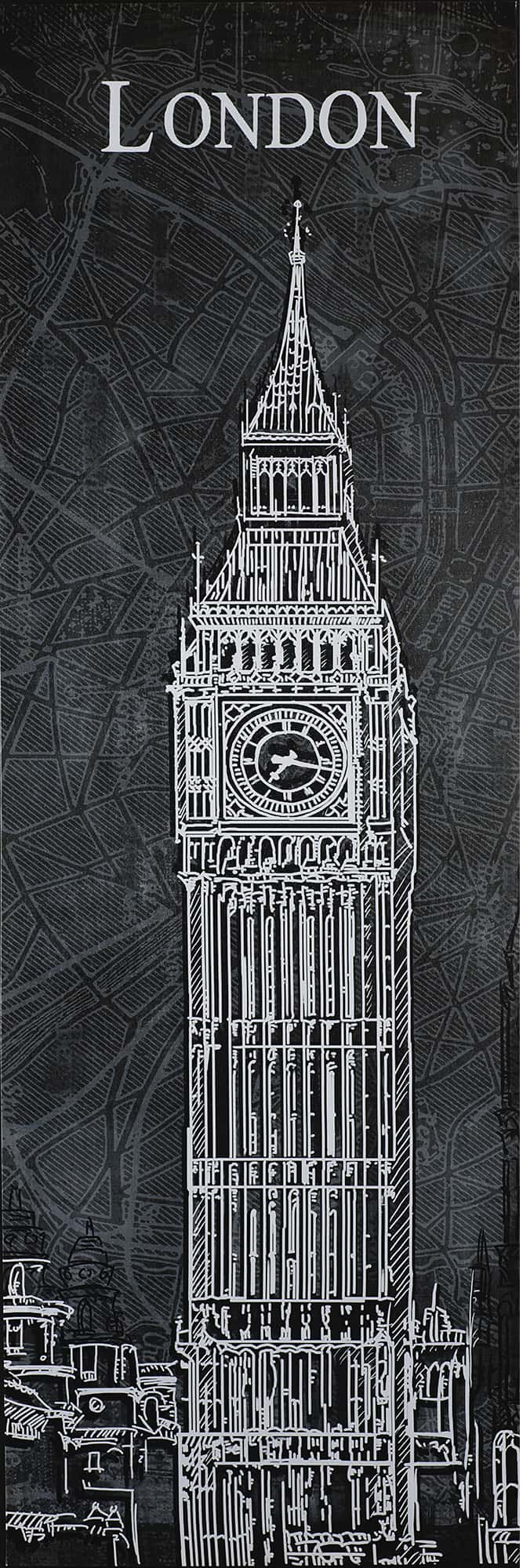667x2000 Big Ben Sketch With A Map In Background In Stock Products - Big Ben Sketch