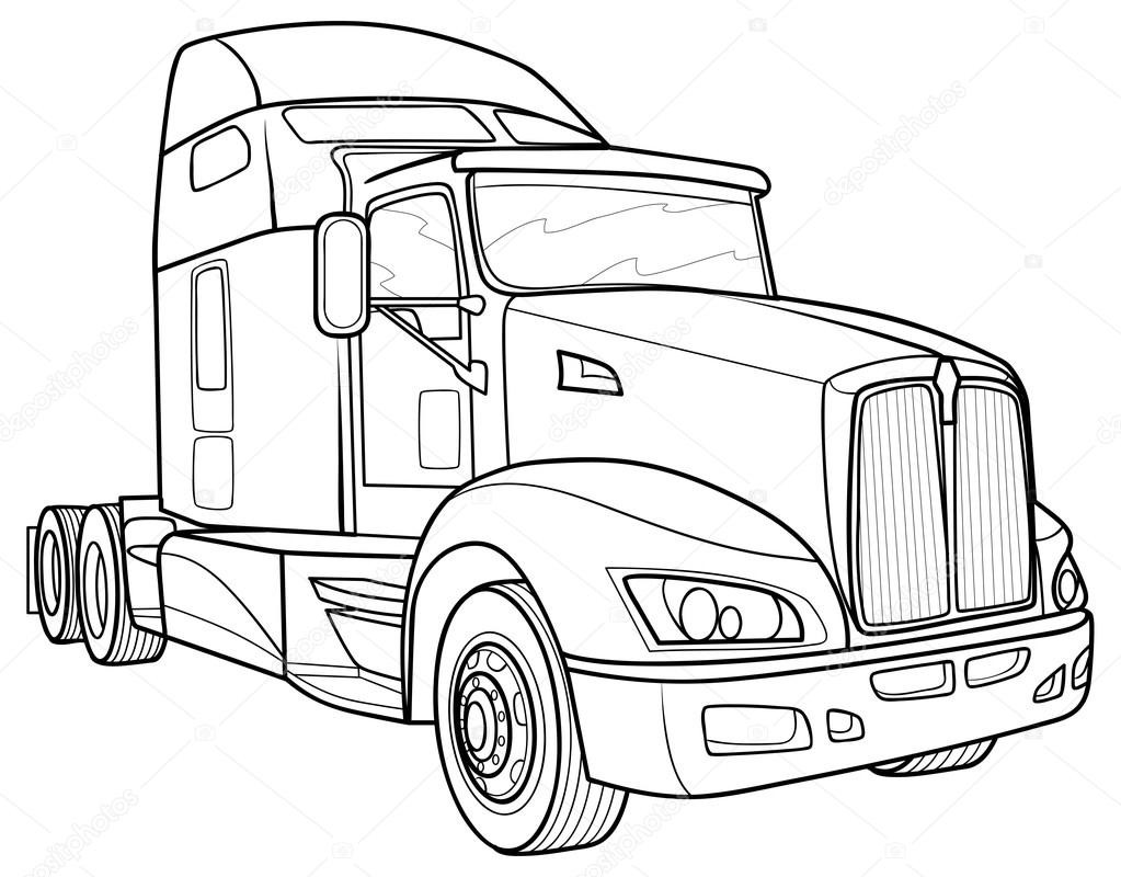 1023x800 How To Draw A Big Truck Coloring - Big Truck Sketch