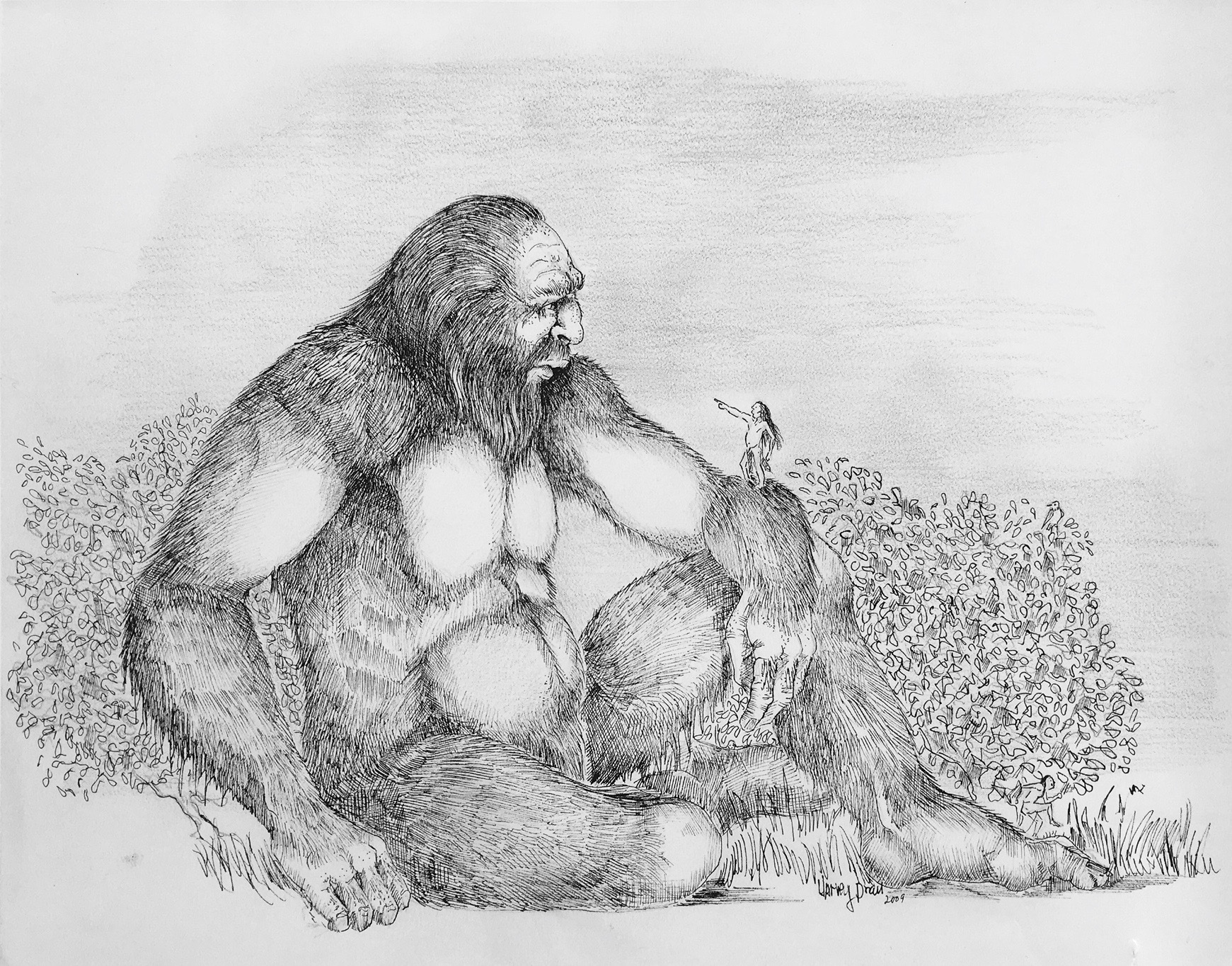 1741x1364 A Little Scolding (Print) - Bigfoot Sketch.