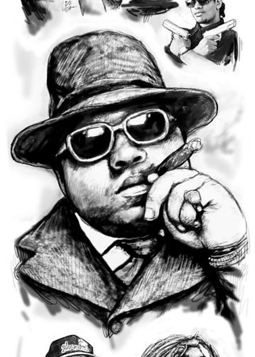 500x700 Biggie Smalls Blackwhite Drawing Art Poster Greeting Card For Sale - Biggie Sketch