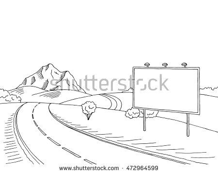 450x358 Road Billboard Graphic Art Black White Landscape Sketch - Billboard Sketch