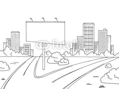 400x300 Road City Graphic Black White Landscape Billboard Sketch - Billboard Sketch