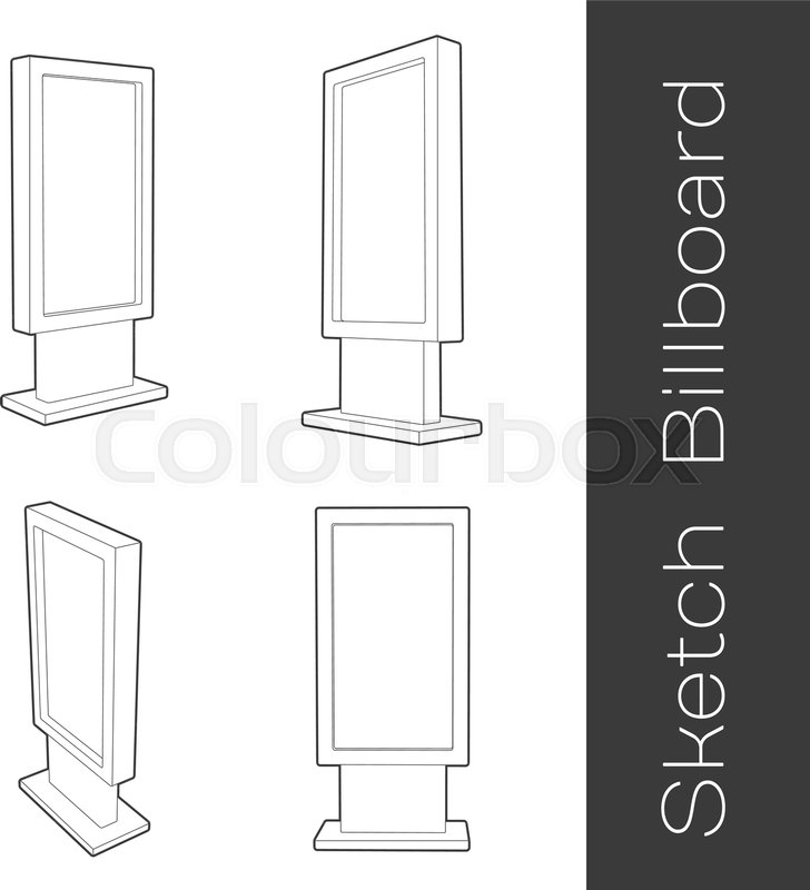 728x800 Sketch Blank Outdoor Billboard Set With Place For Message Stock - Billboard Sketch