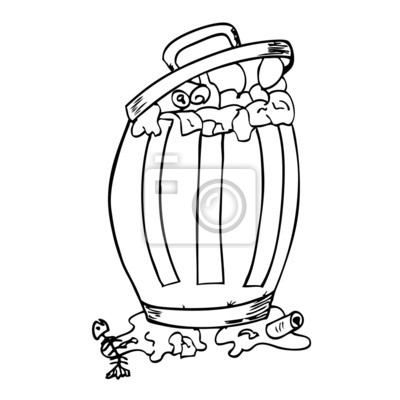 400x400 Hand Draw Sketch, Rubbish Bin Filled With Waste Fototapete - Bin Sketch