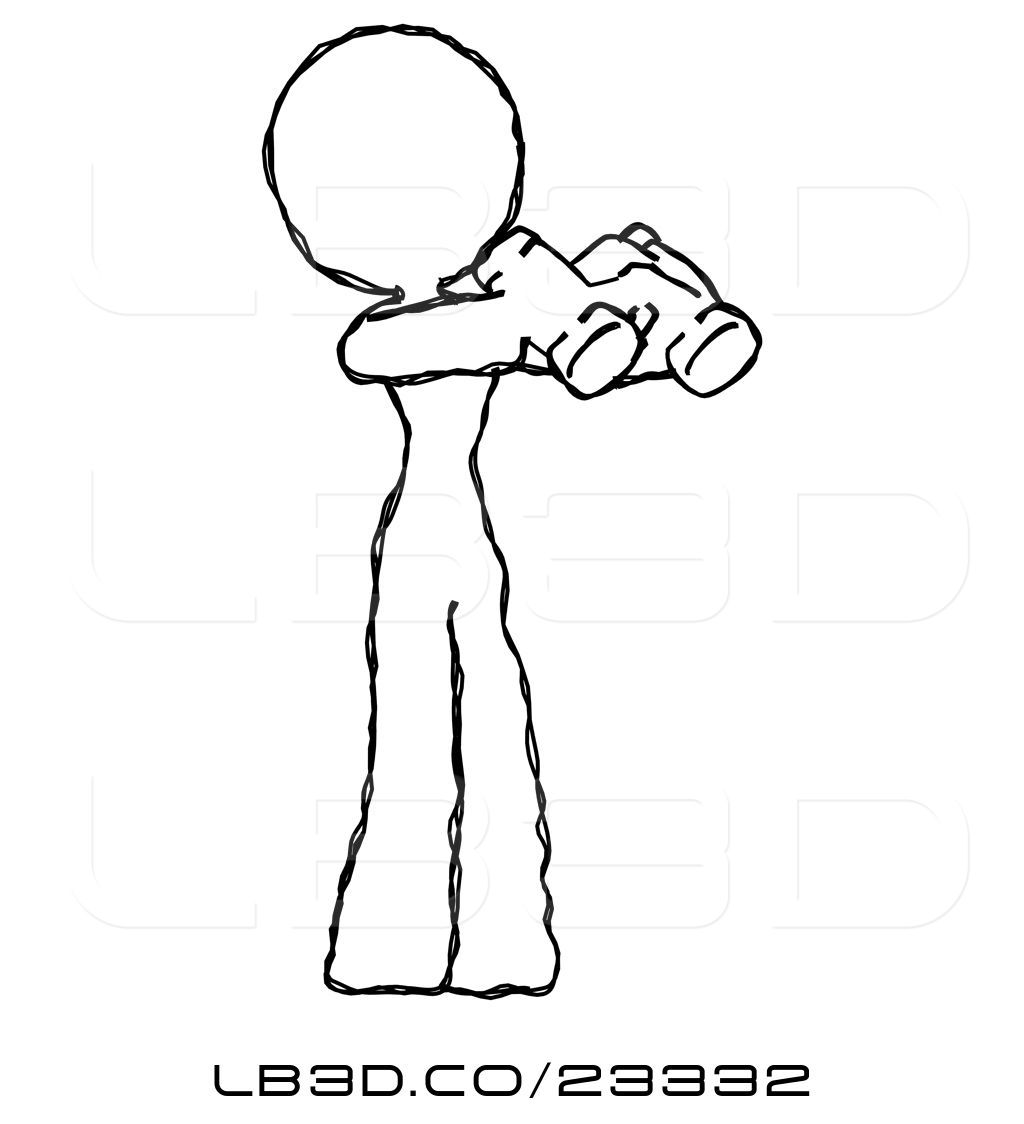 1024x1124 Illustration Of Sketch Design Mascot Lady Holding Binoculars Ready - Binoculars Sketch