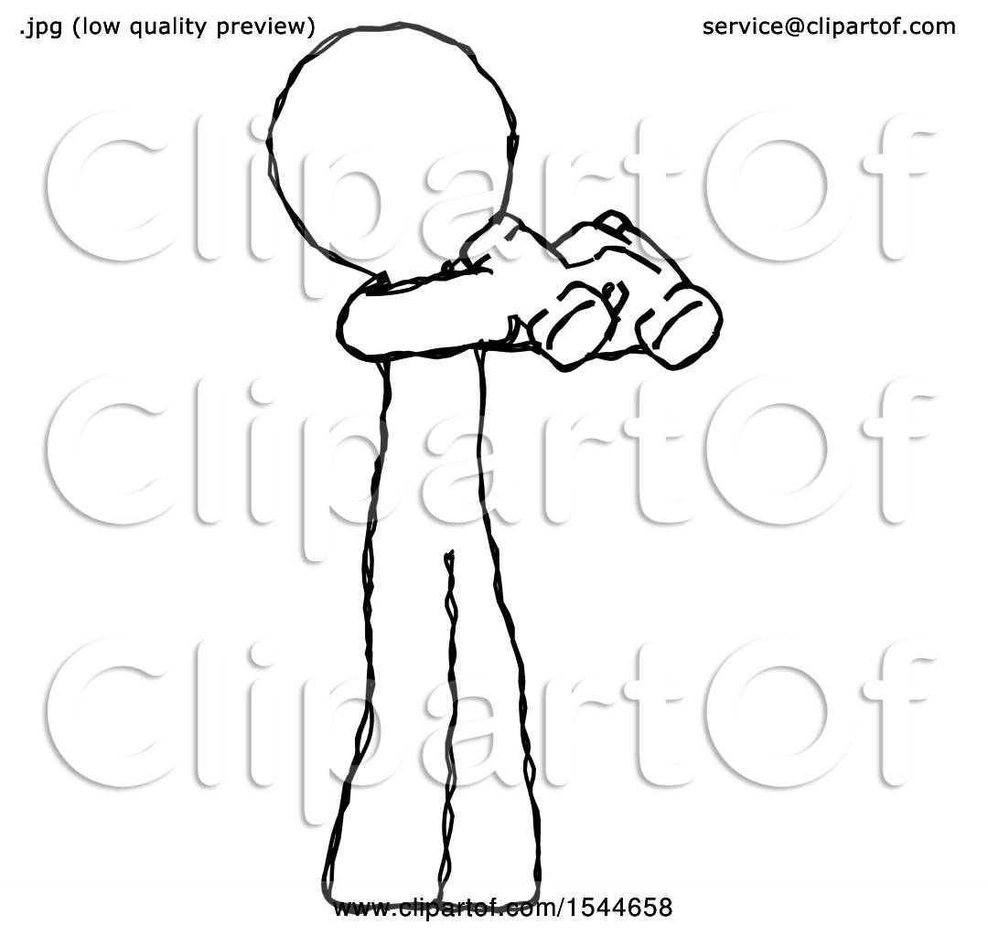 1080x1024 Sketch Design Mascot Man Holding Binoculars Ready To Look Right By - Binoculars Sketch